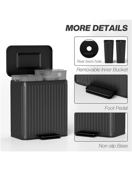 HOMCOM 40L Dual Compartment Rubbish Bin, with Soft-Close Lid - Black - pic 162791 | FastDaddyshop