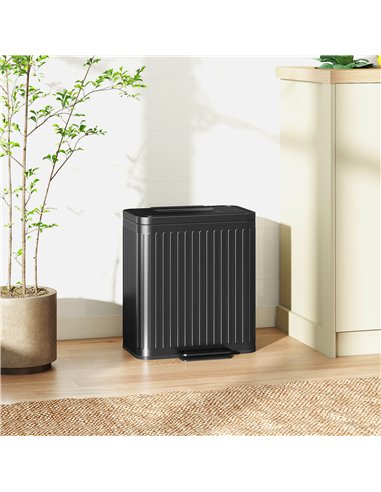 HOMCOM 40L Dual Compartment Rubbish Bin, with Soft-Close Lid - Black