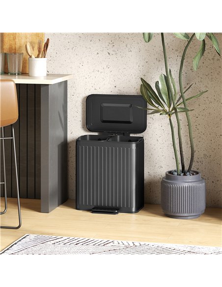 HOMCOM 40L Dual Compartment Rubbish Bin, with Soft-Close Lid - Black - pic 162793 | FastDaddyshop