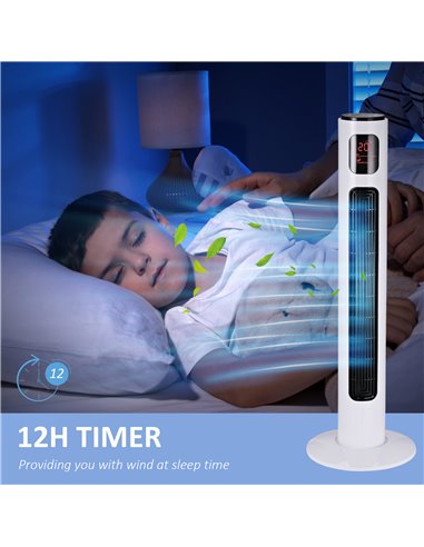 HOMCOM 38'' Freestanding Tower Fan, 3 Speed 3 Mode, 12h Timer, 70 Degree Oscillation, LED Panel, 5M Remote Controller, White