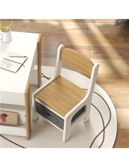 HOMCOM Three-Piece Kids Table and Chair Set with Blackboard, Storage, Bookshelves - Natural Wood - pic 162811 | FastDaddyshop