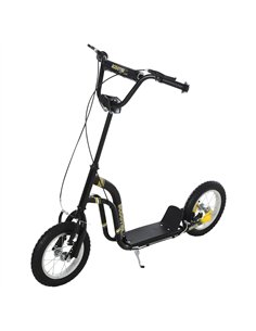 HOMCOM Teen Kids Stunt Scooter w/ Adjustable Handlebar, 12 Inch Rubber Tyres, Dual Brakes, Black