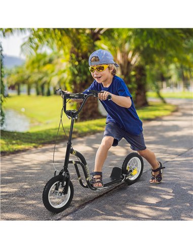 HOMCOM Teen Kids Stunt Scooter w/ Adjustable Handlebar, 12 Inch Rubber Tyres, Dual Brakes, Black