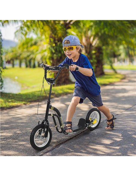HOMCOM Teen Kids Stunt Scooter w/ Adjustable Handlebar, 12 Inch Rubber Tyres, Dual Brakes, Black - pic 162813 | FastDaddyshop