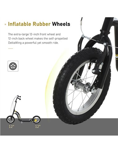 HOMCOM Teen Kids Stunt Scooter w/ Adjustable Handlebar, 12 Inch Rubber Tyres, Dual Brakes, Black