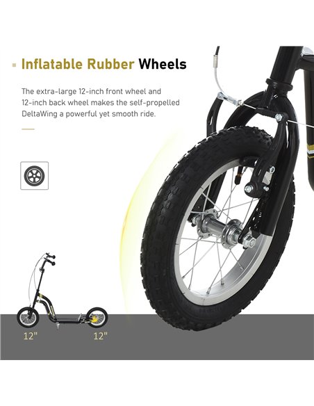 HOMCOM Teen Kids Stunt Scooter w/ Adjustable Handlebar, 12 Inch Rubber Tyres, Dual Brakes, Black - pic 162815 | FastDaddyshop