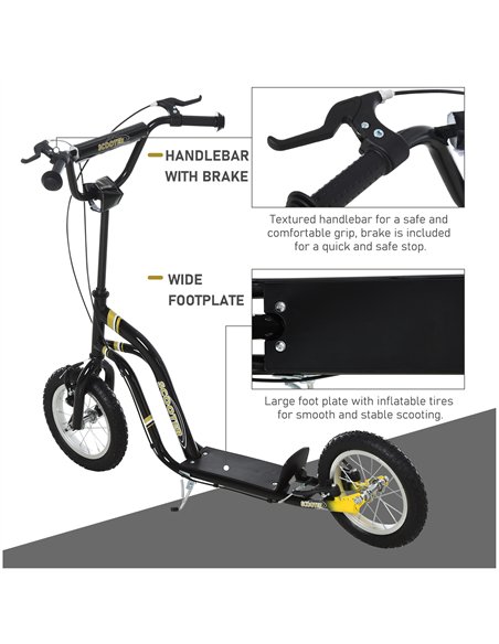 HOMCOM Teen Kids Stunt Scooter w/ Adjustable Handlebar, 12 Inch Rubber Tyres, Dual Brakes, Black - pic 162817 | FastDaddyshop