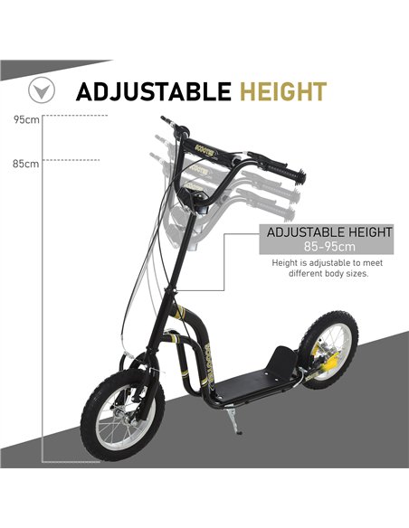 HOMCOM Teen Kids Stunt Scooter w/ Adjustable Handlebar, 12 Inch Rubber Tyres, Dual Brakes, Black - pic 162818 | FastDaddyshop