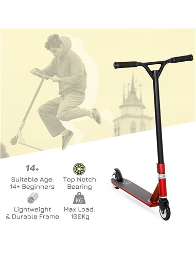 HOMCOM Stunt Scooter, 360° Entry Level Tricks Scooter w/ Lightweight Aluminium Deck and ABEC 7 Bearing, For Age 14+ Beginners, R