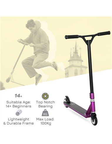 HOMCOM Stunt Scooter, 360° Entry Level Tricks Scooter w/ Lightweight Aluminium Deck and ABEC 7 Bearing, For Age 14+ Beginners, P