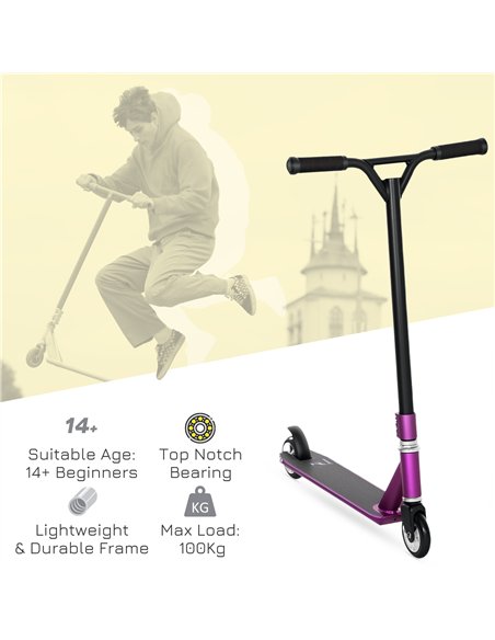 HOMCOM Stunt Scooter, 360° Entry Level Tricks Scooter w/ Lightweight Aluminium Deck and ABEC 7 Bearing, For Age 14+ Beginners, P - pic 162833 | FastDaddyshop