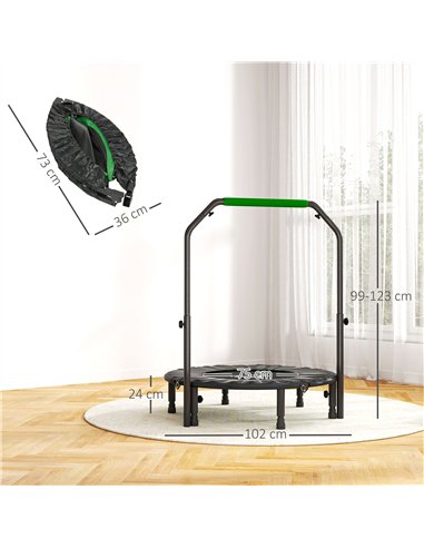 HOMCOM 40" Foldable Mini Fitness Trampoline, with Adjustable Foam Handle, Green