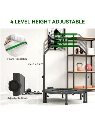 HOMCOM 40" Foldable Mini Fitness Trampoline, with Adjustable Foam Handle, Green