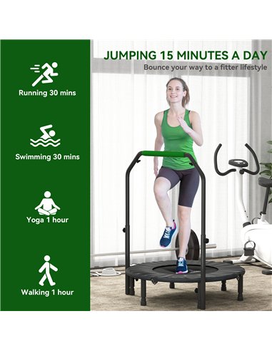 HOMCOM 40" Foldable Mini Fitness Trampoline, with Adjustable Foam Handle, Green