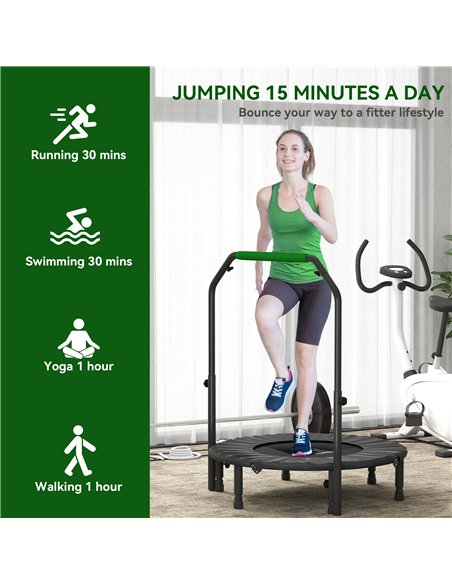HOMCOM 40" Foldable Mini Fitness Trampoline, with Adjustable Foam Handle, Green - pic 162845 | FastDaddyshop