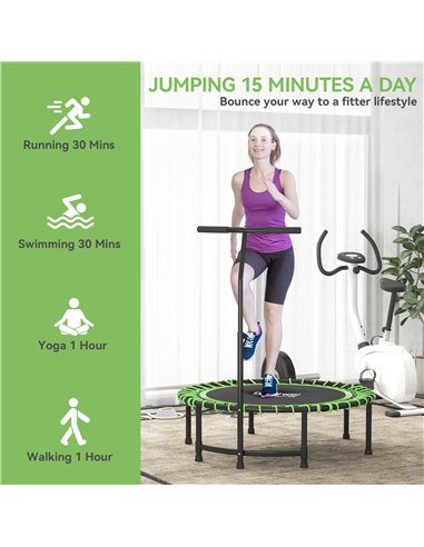HOMCOM Mini Round Steel Frame Trampoline w/ Adjustable Handle, Green