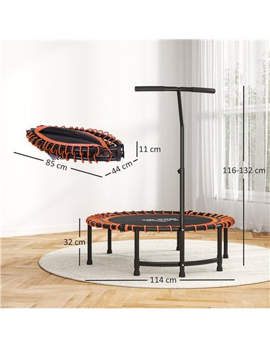 HOMCOM Mini Round Steel Frame Trampoline w/ Adjustable Handle, Orange