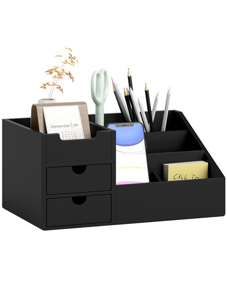 HOMCOM Desk Organiser Holder, Bamboo Multi-Function Storage Caddy with 7 Storage Compartments and 2 Drawers for Home Office Stat - pic 162866 | FastDaddyshop