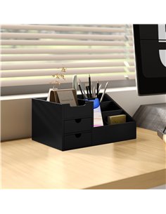 HOMCOM Desk Organiser Holder, Bamboo Multi-Function Storage Caddy with 7 Storage Compartments and 2 Drawers for Home Office Stat 2