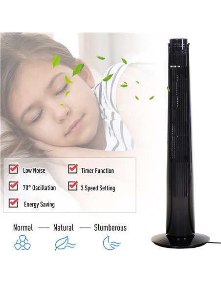 Homcom 36" Oscillating Tower Fan with Remote Control, 3 Speed, Quiet Cooling Fans, Black - pic 16287 | FastDaddyshop