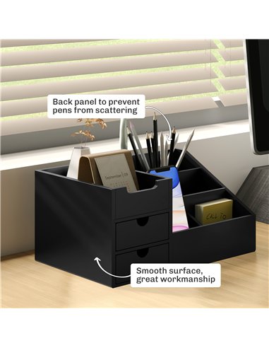 HOMCOM Desk Organiser Holder, Bamboo Multi-Function Storage Caddy with 7 Storage Compartments and 2 Drawers for Home Office Stat