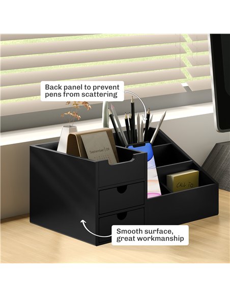 HOMCOM Desk Organiser Holder, Bamboo Multi-Function Storage Caddy with 7 Storage Compartments and 2 Drawers for Home Office Stat - pic 162871 | FastDaddyshop