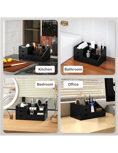 HOMCOM Desk Organiser Holder, Bamboo Multi-Function Storage Caddy with 7 Storage Compartments and 2 Drawers for Home Office Stat