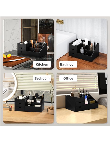 HOMCOM Desk Organiser Holder, Bamboo Multi-Function Storage Caddy with 7 Storage Compartments and 2 Drawers for Home Office Stat - pic 162872 | FastDaddyshop