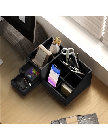 HOMCOM Desk Organiser Holder, Bamboo Multi-Function Storage Caddy with 7 Storage Compartments and 2 Drawers for Home Office Stat