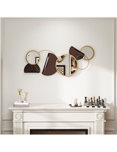HOMCOM Metal Wall Art, Modern Decorative Mirror Decor, Hanging Home Wall Decoration for Living Room Bedroom Dining Room, Gold To 2
