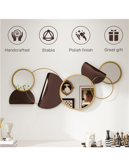 HOMCOM Metal Wall Art, Modern Decorative Mirror Decor, Hanging Home Wall Decoration for Living Room Bedroom Dining Room, Gold To - pic 162898 | FastDaddyshop
