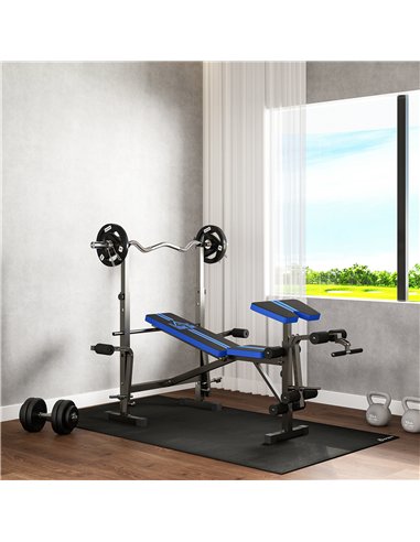 HOMCOM Adjustable Weight Bench with Leg Developer Barbell Rack for Weight Lifting and Strength Training Multifunctional Workout 