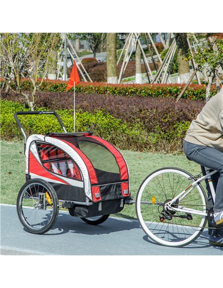 HOMCOM Baby Bike Trailer, Child Bicycle Trailer with 5 Point Harness, Steel Frame, Reflectors, Safety Flag, Hitch Coupler, Red - pic 162912 | FastDaddyshop