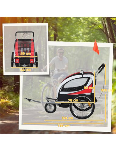 HOMCOM Baby Bike Trailer, Child Bicycle Trailer with 5 Point Harness, Steel Frame, Reflectors, Safety Flag, Hitch Coupler, Red