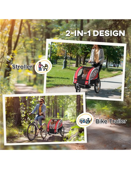 HOMCOM Baby Bike Trailer, Child Bicycle Trailer with 5 Point Harness, Steel Frame, Reflectors, Safety Flag, Hitch Coupler, Red - pic 162914 | FastDaddyshop