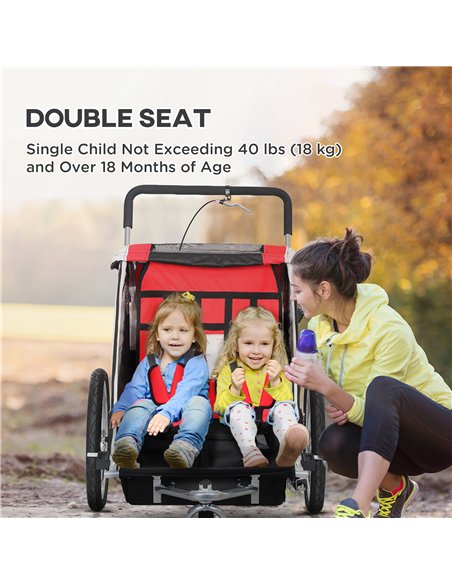 HOMCOM Baby Bike Trailer, Child Bicycle Trailer with 5 Point Harness, Steel Frame, Reflectors, Safety Flag, Hitch Coupler, Red - pic 162915 | FastDaddyshop