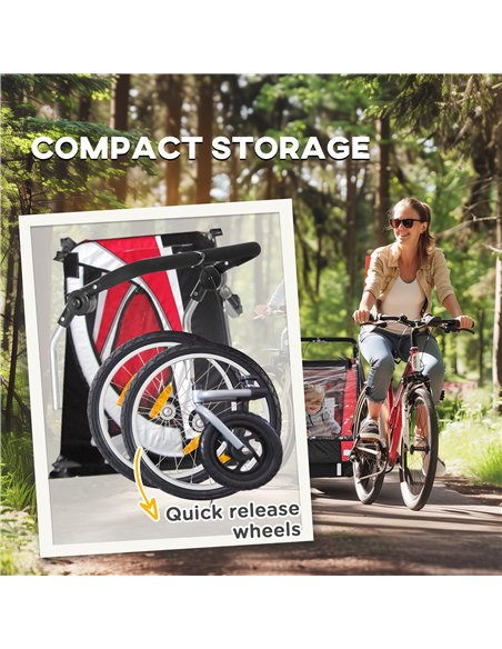 HOMCOM Baby Bike Trailer, Child Bicycle Trailer with 5 Point Harness, Steel Frame, Reflectors, Safety Flag, Hitch Coupler, Red - pic 162916 | FastDaddyshop