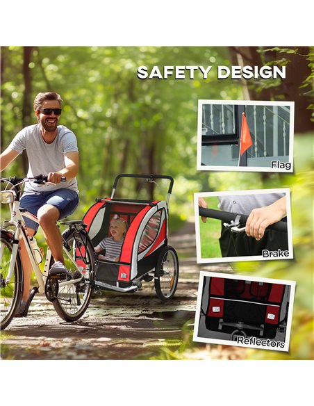 HOMCOM Baby Bike Trailer, Child Bicycle Trailer with 5 Point Harness, Steel Frame, Reflectors, Safety Flag, Hitch Coupler, Red - pic 162918 | FastDaddyshop