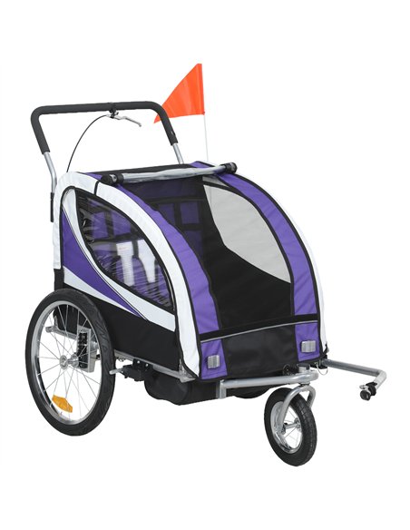HOMCOM Baby Bike Trailer with 5 Point Harness, Steel Frame, Reflectors, Safety Flag, Hitch Coupler, Purple - pic 162920 | FastDaddyshop