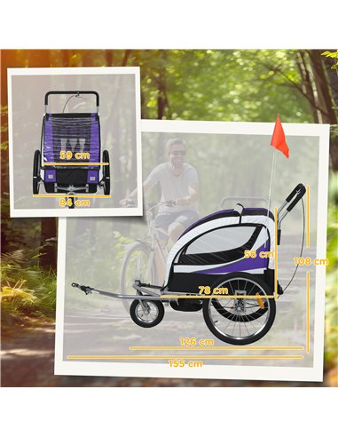 HOMCOM Baby Bike Trailer with 5 Point Harness, Steel Frame, Reflectors, Safety Flag, Hitch Coupler, Purple