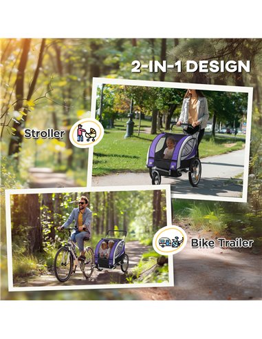 HOMCOM Baby Bike Trailer with 5 Point Harness, Steel Frame, Reflectors, Safety Flag, Hitch Coupler, Purple