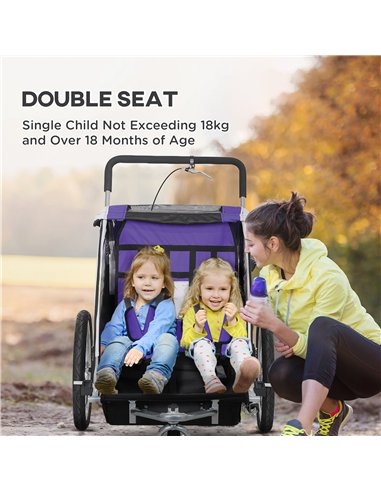 HOMCOM Baby Bike Trailer with 5 Point Harness, Steel Frame, Reflectors, Safety Flag, Hitch Coupler, Purple