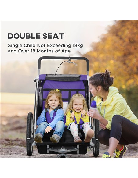 HOMCOM Baby Bike Trailer with 5 Point Harness, Steel Frame, Reflectors, Safety Flag, Hitch Coupler, Purple - pic 162924 | FastDaddyshop
