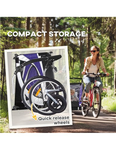 HOMCOM Baby Bike Trailer with 5 Point Harness, Steel Frame, Reflectors, Safety Flag, Hitch Coupler, Purple