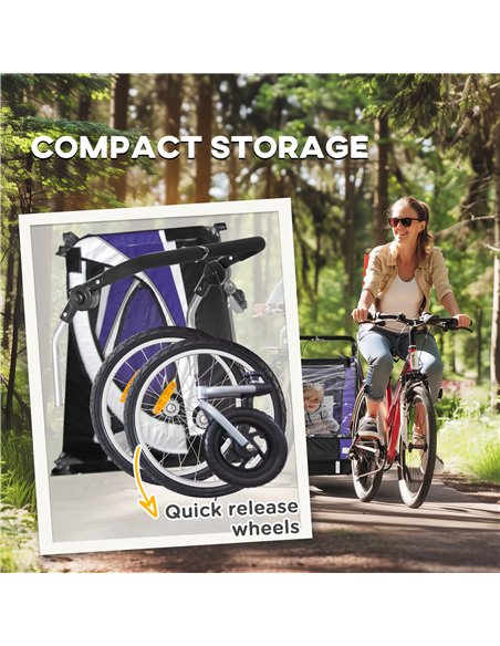 HOMCOM Baby Bike Trailer with 5 Point Harness, Steel Frame, Reflectors, Safety Flag, Hitch Coupler, Purple - pic 162925 | FastDaddyshop