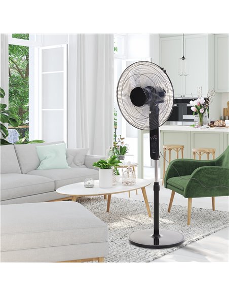 Homcom Pedestal Oscillating Fan with Remote Control, Adjustable Height, 3 Speed, Timer, Black - pic 16293 | FastDaddyshop