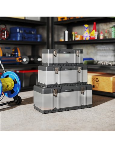 HOMCOM 3 Pieces Stainless Steel Toolbox Set, 23"/ 19"/ 16"