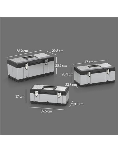 HOMCOM 3 Pieces Stainless Steel Toolbox Set, 23"/ 19"/ 16"