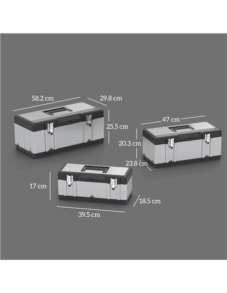 HOMCOM 3 Pieces Stainless Steel Toolbox Set, 23"/ 19"/ 16" - pic 162931 | FastDaddyshop