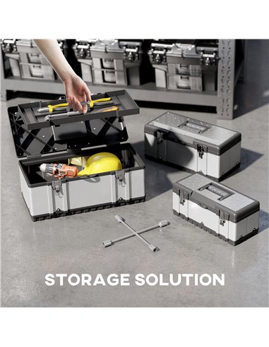 HOMCOM 3 Pieces Stainless Steel Toolbox Set, 23"/ 19"/ 16"